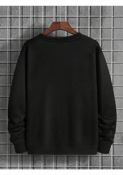 Unisex Siyah Vintage Kaset Baskılı Siyah Bisiklet Yaka Oversize Sweatshirt Siyah