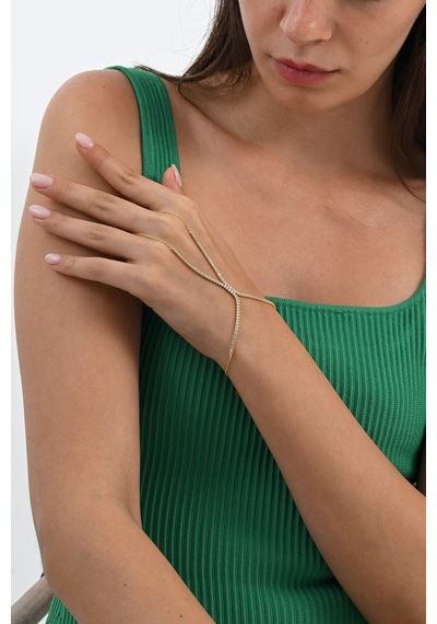 Gümüş Altın Yaldızlı Zirkon Taşlı Su Yolu Modeli Şahmeran Barcode Beyaz - Rose Gold