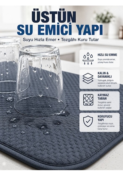 Katlanabilir Bulaşık Kurutma Matı Hızlı Kuruyan Su Emici Mutfak Matı