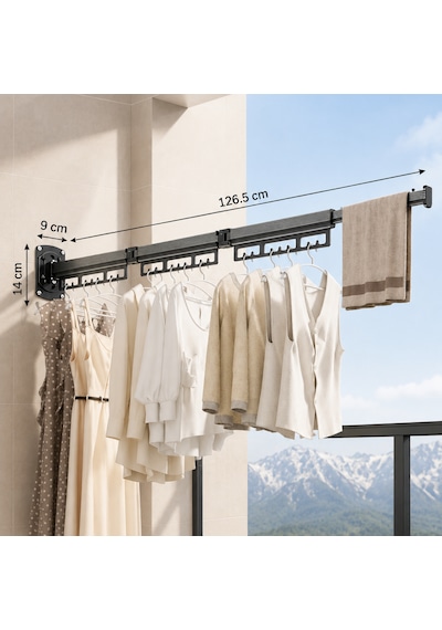 Alüminyum Balkon Çamaşır Askılığı Katlanabilir, Yer Kaplamaz Paslanmaz Çamaşır Kurutmalığı Gri