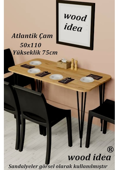 Wood İdea 50x110 Atlantik Çam Metal Ayaklı Mutfak Masası Yemek Ma