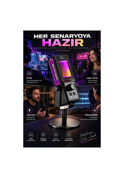 Robeve Yk-mc673 Profesyonel Rgb Oyuncu Mikrofonu Ve Yayıncı Mikrofonu Usb Type-c Mikrofon, Cardioid Ses Yakalama, Gürültü Azaltma, Ses Kontrolü, Gaming, Podcast, Canlı Yayın Ve Pc Mikrofonu