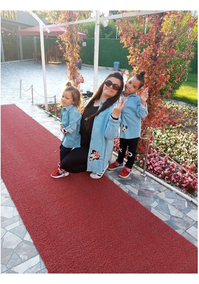 Modavals Anne Kız Mınnıe Baskılı Tunik Kot Gömlek Mavi