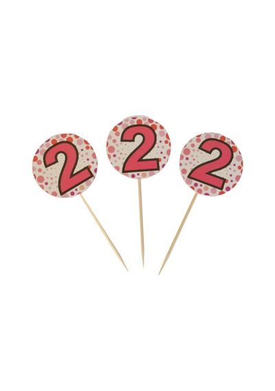 2 Yaş Temalı Pembe Kürdan Pasta Süsü +3