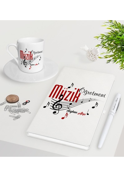 Kişiye Özel Müzik Öğretmeni Beyaz Defter Kalem Türk Kahvesi Finca
