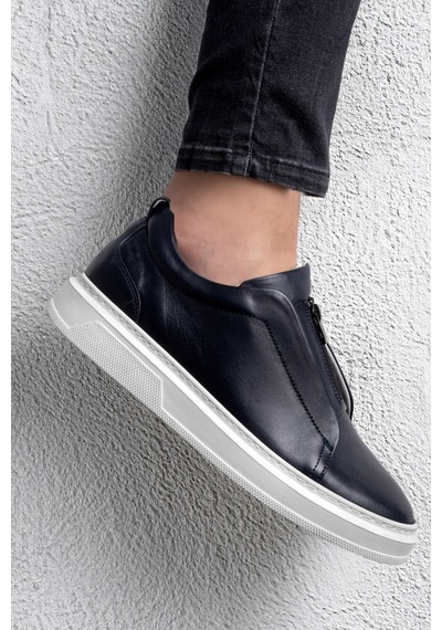 Ducavelli Ventu Erkek Hakiki Deri Sneaker, Fermuarlı Sneaker, Hakiki Deri Sneaker, Erkek Sneaker Lacivert