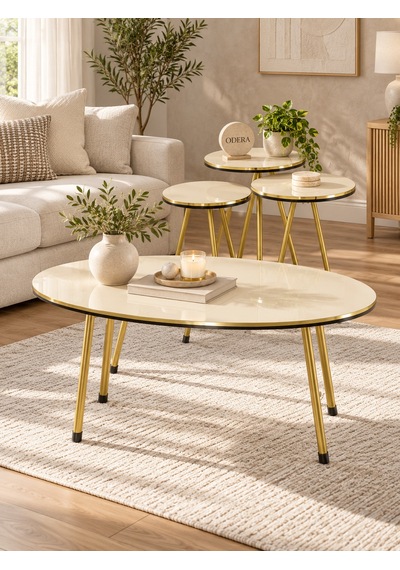 Odera Oval Orta Sehpa Ve Yuvarlak Zigon Sehpa 4'lü Set Metal Ayaklı Diğer