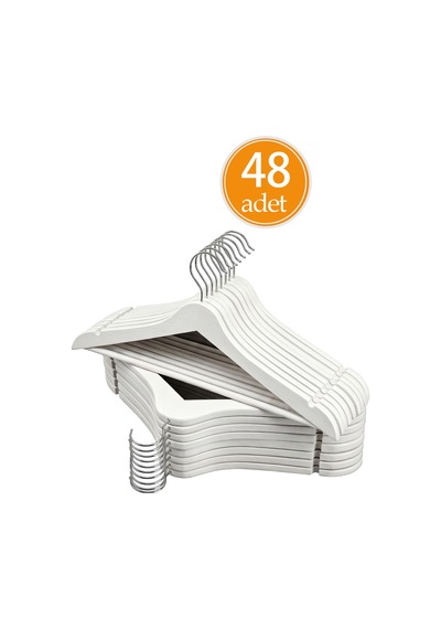 Ahşap Görünümlü Premium Kalite 48'li Plastik Elbise Askısı - Beyaz