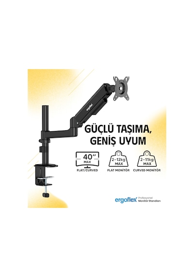 Ergoflex S10 Siyah 22-40inch Amortisörlü 12 Kg Monitör Standı 2026 Versiyon