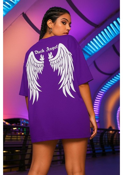 Dark Angel Baskılı Oversize T-shirt Mor