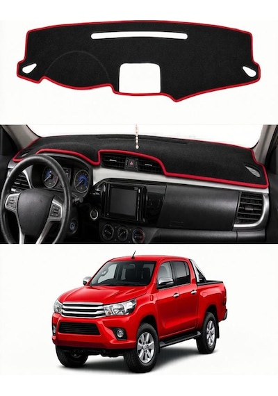 Toyota - Hilux 2015+ Uyumlu Torpido Koruma Kılıfı - Kırmızı Şeritli