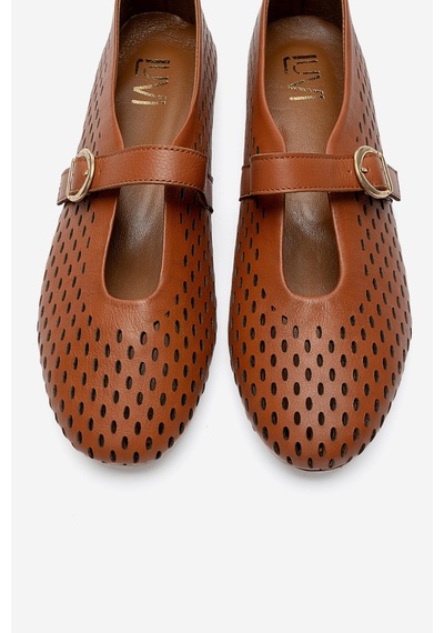 Luvishoes Arian Taba Cilt Hakiki Deri Delikli Kadın Babet Ayakkabı