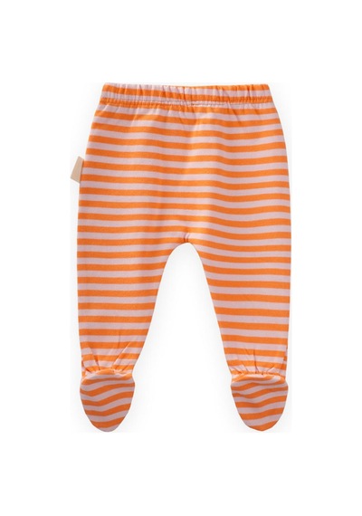 Cigit Ayaklı Bebe Pantolon 0-6 Ay Pudra Şeftali Çizgili Pudra