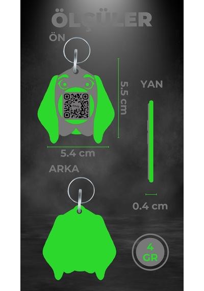 Petjoo 29.Foks Yeşil-Gri Qr'lı Köpek Künyesi