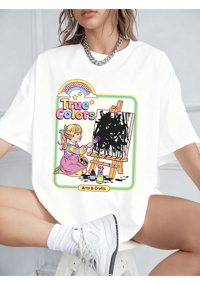 Noıssey Urban Pop Graphic Kadın Tişört Koleksiyonukod 5609 Beyaz