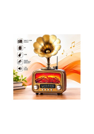 Vintage Retro Bluetooth Hoparlör Gramofon Tasarımlı Am Fm Sw Radyo Usb Tf Kartlı Rt-422 Evimdeyokyok