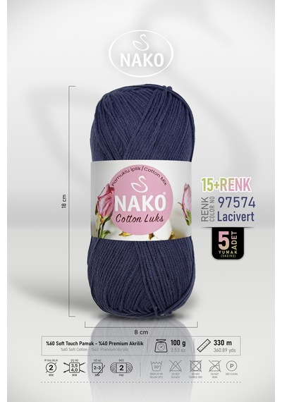 Cotton Lüks - 97574 Lacivert - 5'li Paket - 100gr/330m - Pamuklu Hırka Yelek Amigurumi İpi