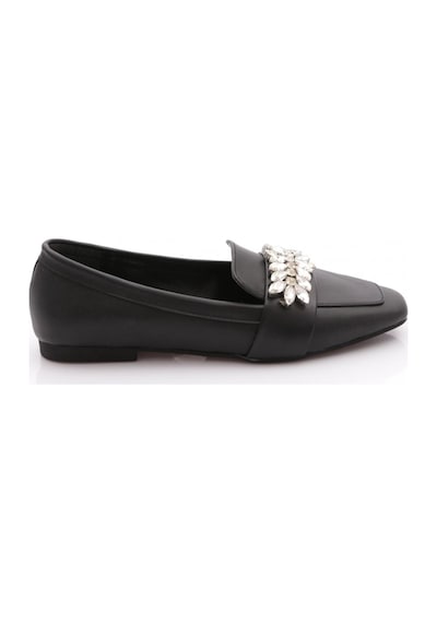 Dgn 50085-23y Kadin Kristal Taşli Tokali Loafer Siyah Cilt