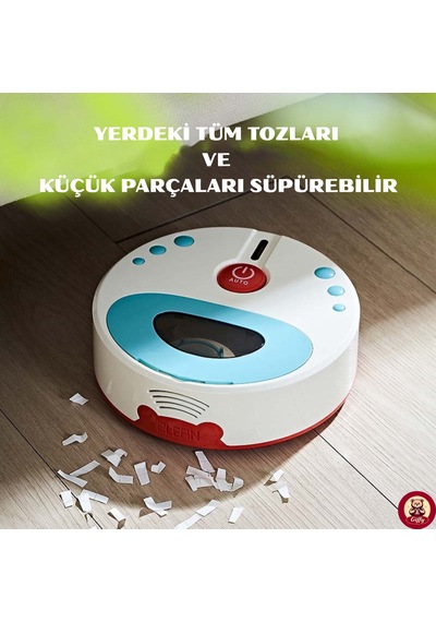Oyuncak Pilli Robot Süpürge Sesli Ve Işıklı Gerçek Süpürme Özelliği Ve Farklı Yönlere Giden Robot Beyaz