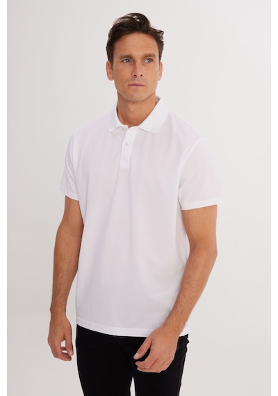 AC&Co / Altınyıldız Classics Erkek Beyaz Pamuklu Slim Fit Dar Kesim Polo Yaka Tişört Beyaz