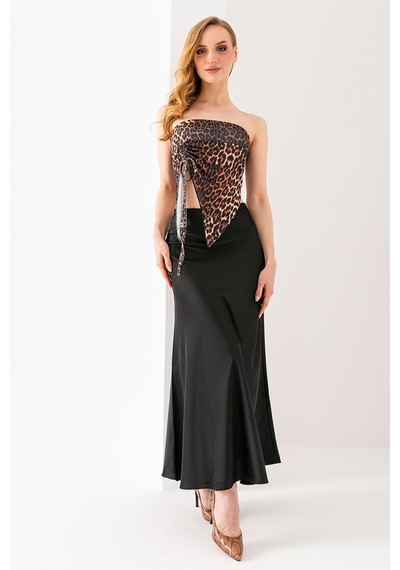 Giysa Kadın Büzgülü Asimetrik Kesim Straplez Bluz Leopar - 2453 LEOPAR