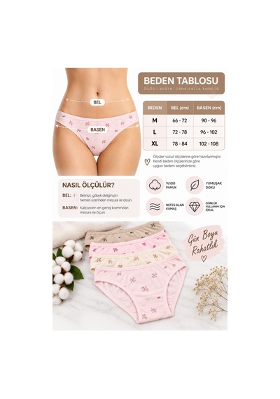 Westicgiyim Kadın Çiçekli Likralı Bikini Külot 4'lü Paket %100 Pamuk Yumuşak Rahat Asorti Desenli M L Xl çok Renkli