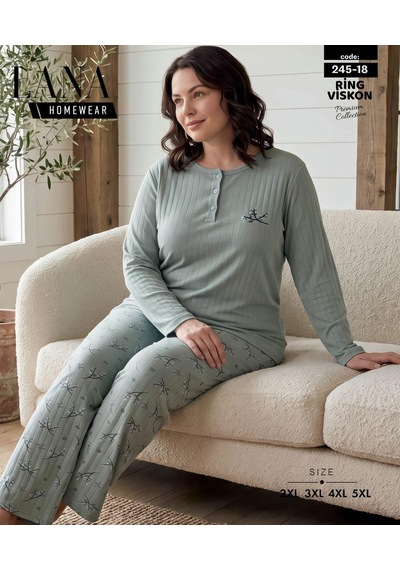 Lana Kadın Battal Pamuk Likralı Raporlu İnterlok Kışlık Pijama Takımı 245/18 - 1 Adet Yeşil Lana Kadın Battal Pamuk Likralı Raporlu İnterlok Kışlık Pijama Takımı 245/18 - 1 Adet Yeşil