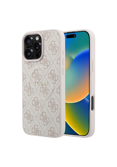 İphone 16 Pro Max Uyumlu Kılıf Guess Lisanslı M-safe Kabartmalı 4g Desenli Yazı Logolu Kapak Kahvere Kahverengi