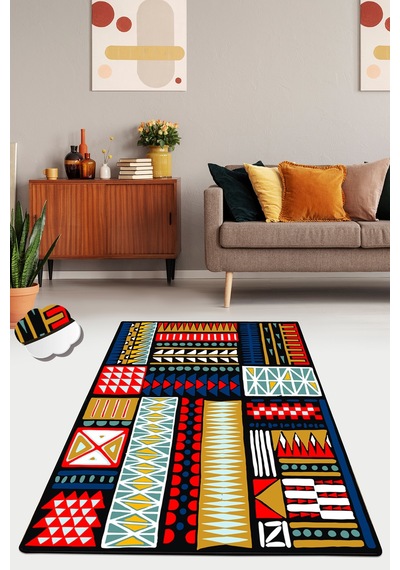 Asimetrik Colorful Dekoratif, Kaymaz Taban, Antibakteriyel, Yıkanabilir Halı