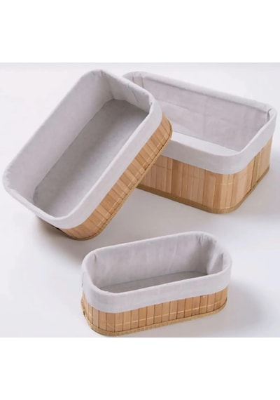 Busstier 3'lü Çok Amaçlı Bambu Organizer Seti, Çok Boyutlu Mutfak Banyo Ev Sepetleri, Büyük, Orta, K Sku: Smg8690010523938 Açık Mavi