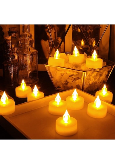 WARM LİGHT CANDLES 24 ADET GÜN IŞIĞI LED IŞIKLI MUM GÜN IŞIĞI LED MUM SARI IŞIKLI MUM ROMANTİK DEKOR