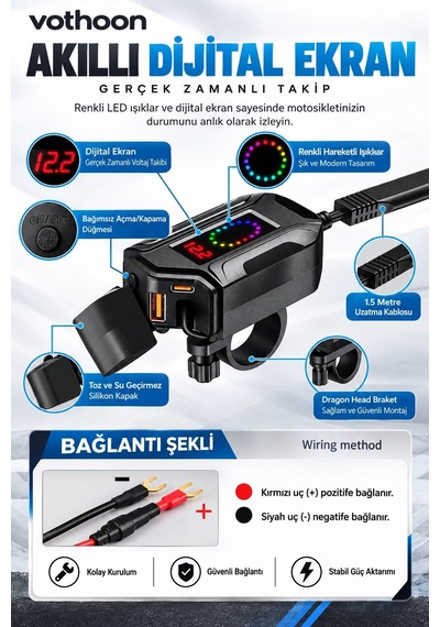 Motosiklet Telefon Tutucu Ayna Ve Gidon Bağlantılı Telefon Şarj Cihazı Geri Sarılabilir Type-c Kablo