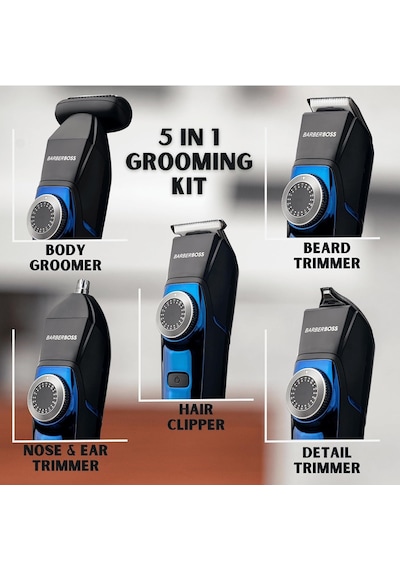 Barberboss Çok Fonksiyonlu Erkek Tıraş Ve Bakım Seti - Led Ekranlı Şarjlı Saç Sakal Burun Tüy Kesme Makinesi Stantlı
