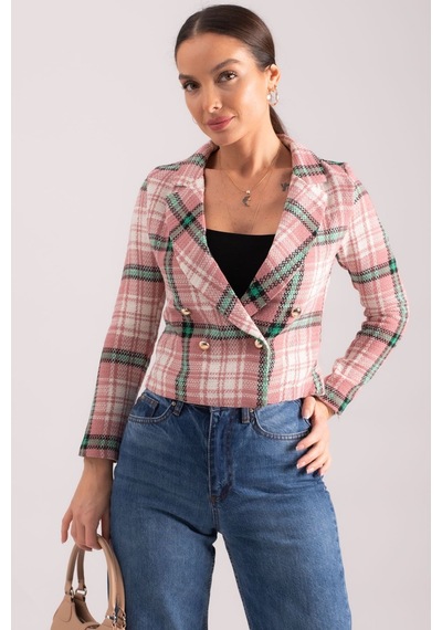 Armonika Kadın Gül Kurusu Kruvaze Yaka Tüvit Crop Ceket Arm-24k001014
