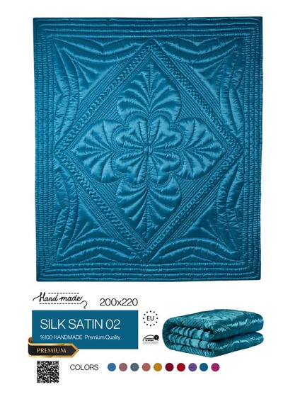 Harir El İşi Çift Kişilik Saten Yorgan 200x220 Cm Elyaf Dolgulu Turkuaz