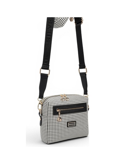 Silver & Polo Silver Polo Siyah - Siyah Kaz Ayağı Ekose Kadın Çapraz Çanta Sp1038