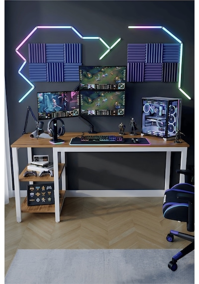 Reflekta Raflı Oyuncu Masası 60x160 Cm. Gaming Masa Demonte Atlantik Çam-beyaz Reflekta Raflı Oyuncu Masası 60x160 Cm. Gaming Masa Demonte Atlantik Çam-beyaz