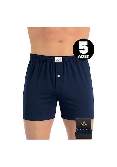 Öts Premium 5'li Erkek Boxer Düğmeli, Süprem - Hediye Kutulu, %100 Pamuk, Lacivert