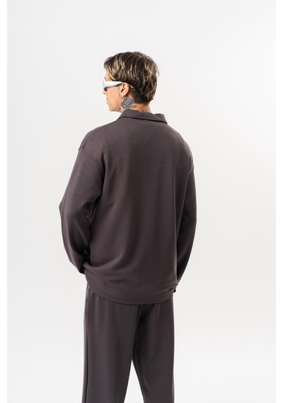 Respire Erkek Yarım Fermuarlı Modal Sweatshirt Füme