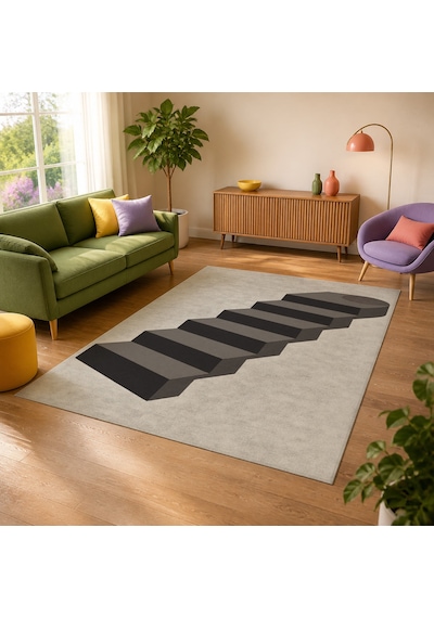 Kartela Halı Basamak Merdiven Desenli Modern Halı Antrasit Kaymaz Taban 160x240 Cm