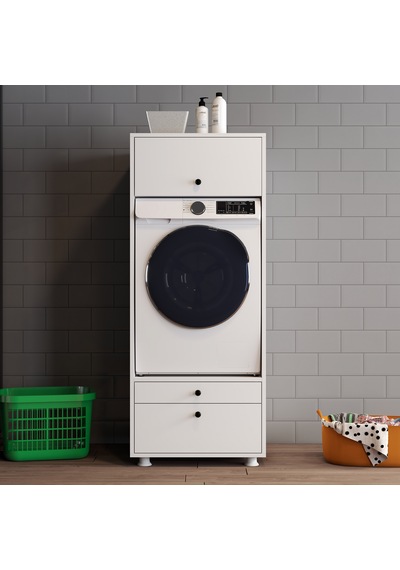 Lotus 2 Çekmeceli Makine Dolabı Çok Amaçlı Dolap Banyo Dolabı Beyaz