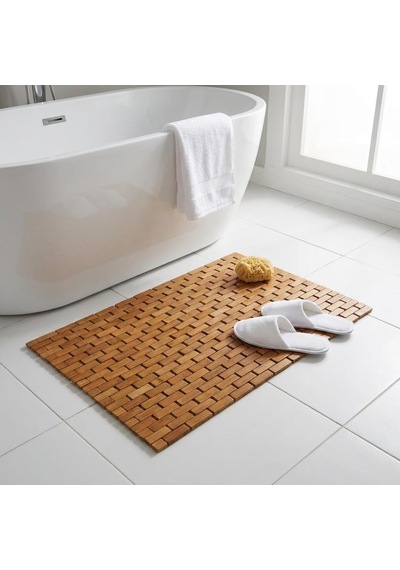 Doğal Bambu Banyo Paspası 42x62 Cm - Suya Dayanıklı Kaymaz Tabanlı Ahşap Duş Önü Paspas Spa V