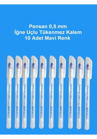 0.5 Mm İğne Uç Kırmızı Tükenmez Kalem 10 Adet Yeni Seri 2305 Mavi