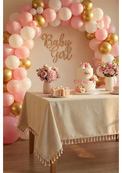 Keten Püsküllü Organizasyon Keten Masa Örtüsü Baby Shower, Doğum Günü, Nişan İçin Bohem Vintage Örtü Bej Keten Püsküllü Organizasyon Keten Masa Örtüsü Baby Shower, Doğum Günü, Nişan İçin Bohem Vintage Örtü Bej