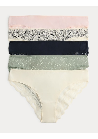 Marks & Spencer 5'li Dantel Detaylı Brazilian Külot Seti T61005184B Açık Haki
