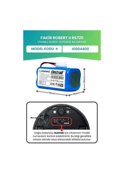 Fakir Robert Rs720 Batarya Uyumlu 3200mah Robot Süpürge Batarya