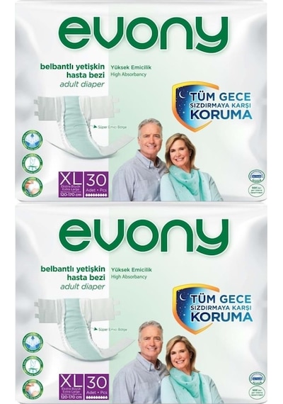 Evony Bel Bantlı Yetişkin Hasta Bezi Ekstra Büyük Boy XL 2 x 30'lu