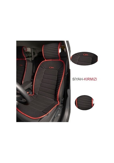 Audi A2 Hatchback Uyumlu Koltuk Minderi Ön 2'li Set Bumerang Siyah Kırmızı Çizgili