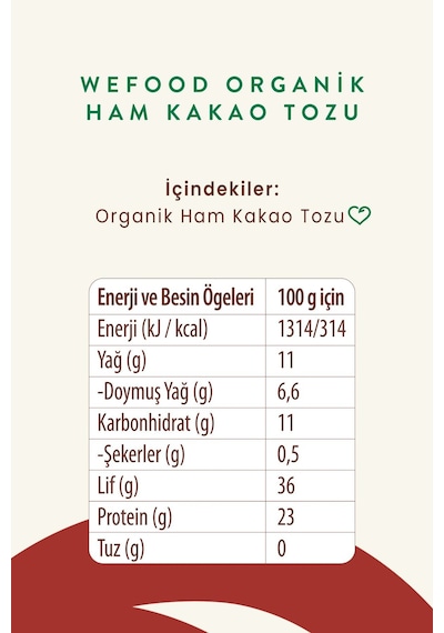 Wefood Organik Ham Kakao Tozu 140 gr.