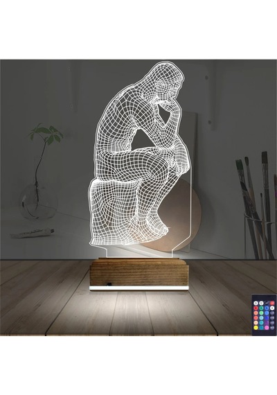 Luvivia Düşünen Adam Heykel 3d Lamba - Masa Gece Lambası Şeffaf